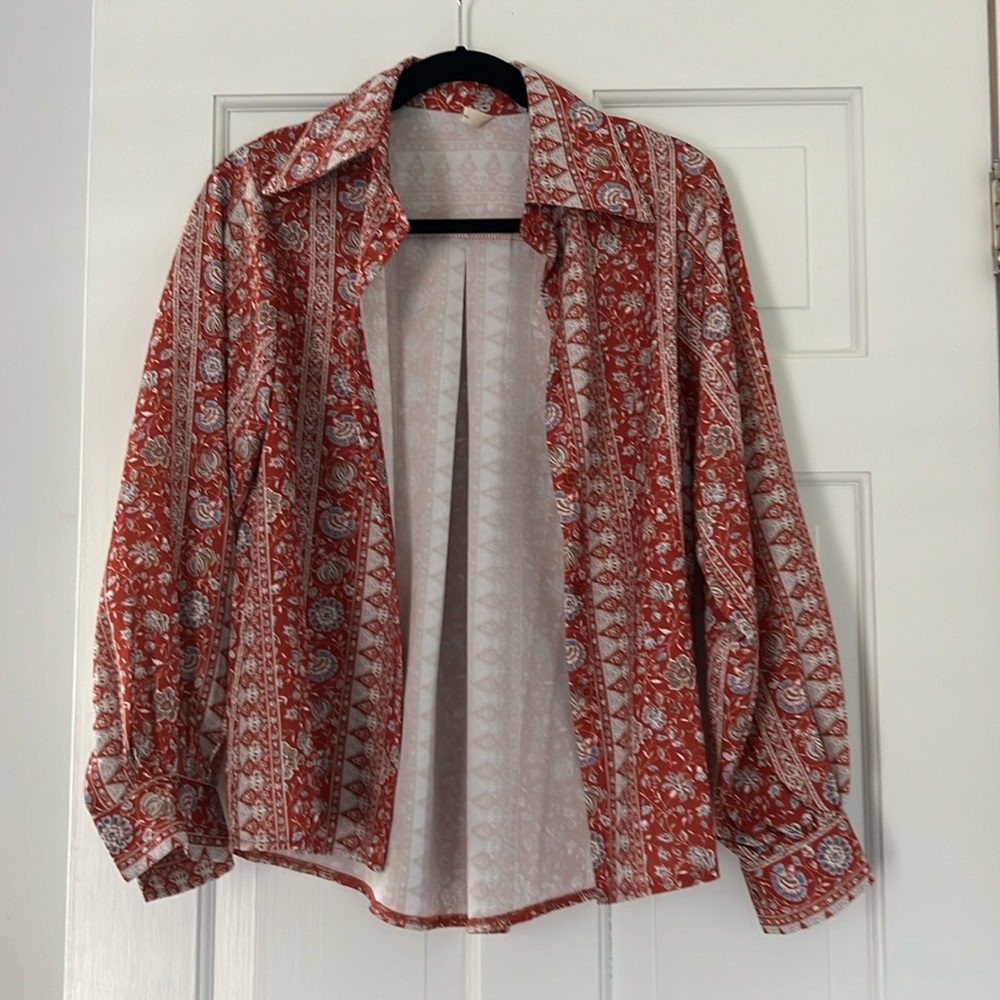 Blue and red paisley cardigan